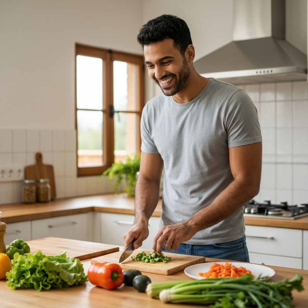 Man preparing healthy meal in kitchen